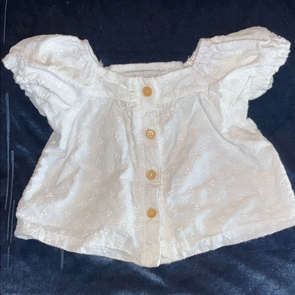 Rachel Zoe White Eyelet Kids Blouse with Gold Buttons